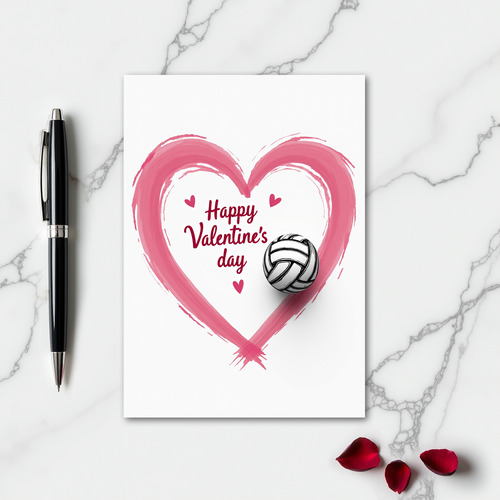 Pink Heart Volleyball Love Card