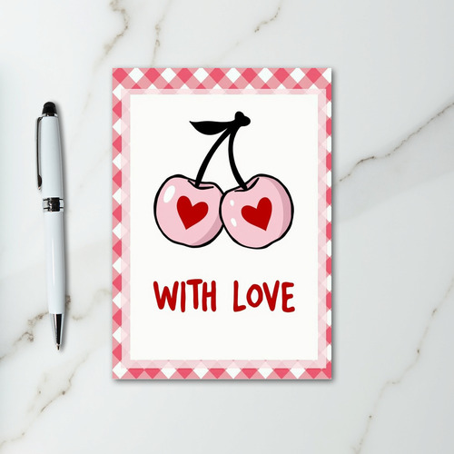 Pink Hearts Cherries Love Card