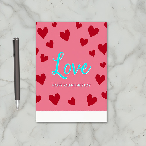 Pink Hearts Script Valentine Love Card