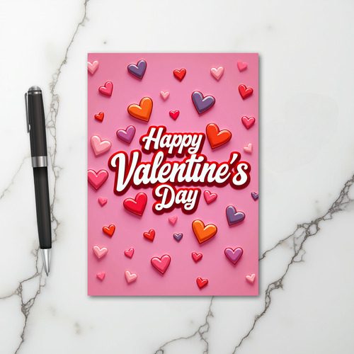 Pink Hearts Valentines Day Card