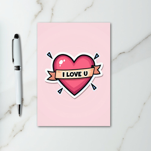 Pink I Love U Heart Card