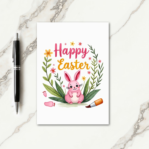 Pink Lagomorph Easter Watercolor Card