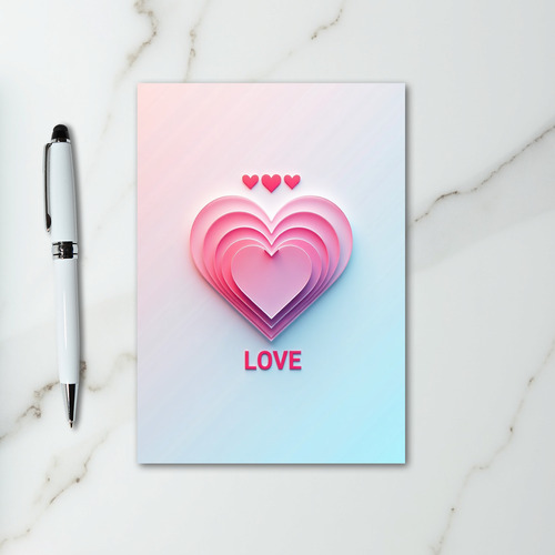 Pink Layered Heart Love Card