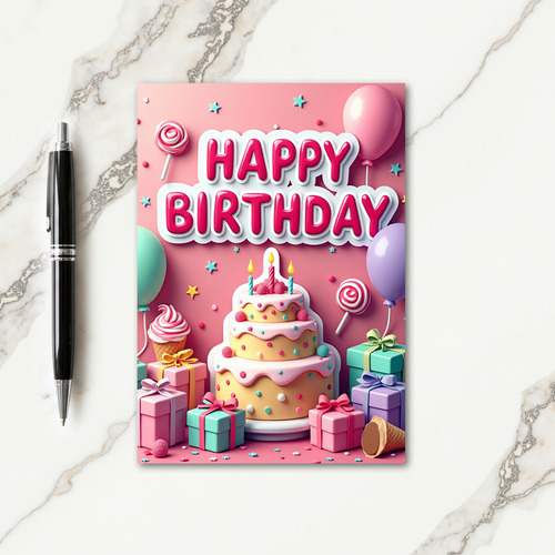 Pink Letter Birthday Card