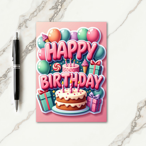 Pink Lettering Birthday Card