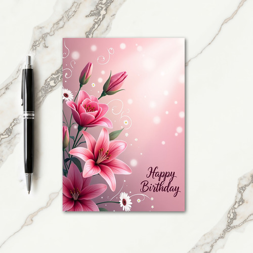 Pink Lily Bloom Birthday Card