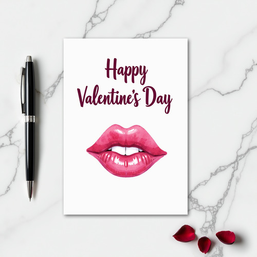 Pink Lips Kiss Valentines Day Card