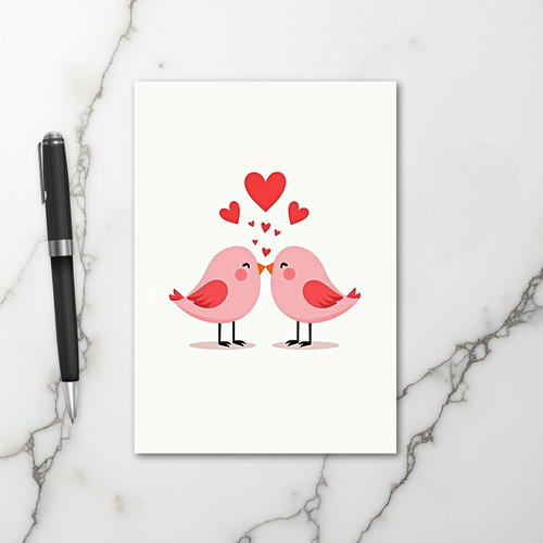Pink Love Birds Valentines Card