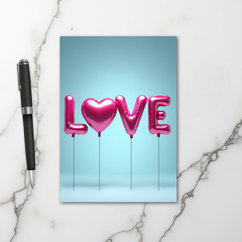 Pink Love Heart Balloons Card