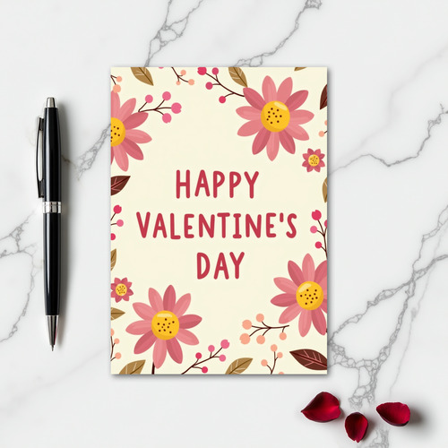 Pink Matte Floral Valentines Card
