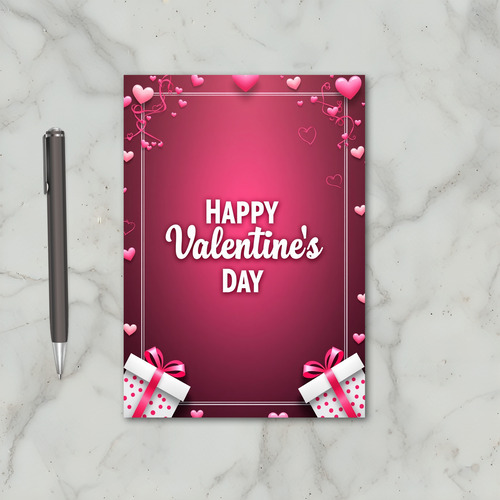 Pink Modern Hearts Valentines Day Card