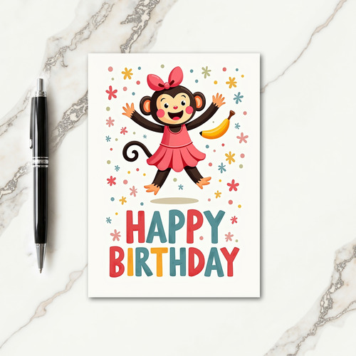 Pink Monkey Birthday Card