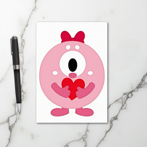 Pink Monster Love Heart Card