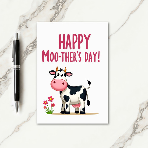 Pink Moo Mothers Day Card