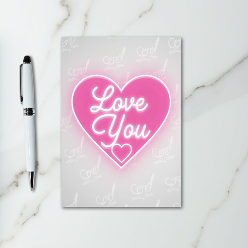 Pink Neon Love You Heart Card