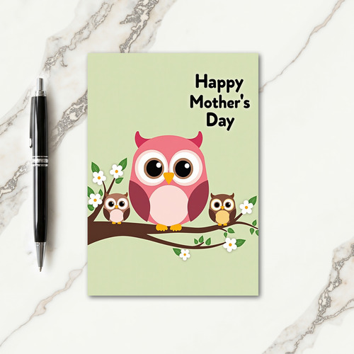 Pink Owl Mothers Day Art Card