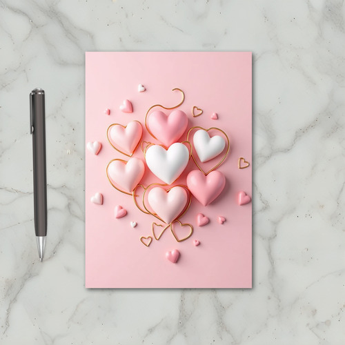 Pink Puffy Hearts Valentine For Her Card