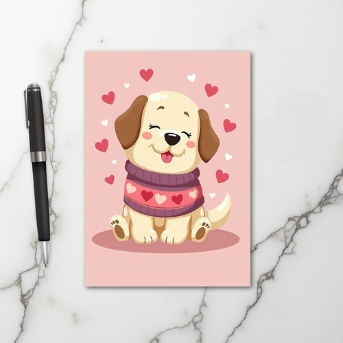 Pink Puppy Valentines Day Card