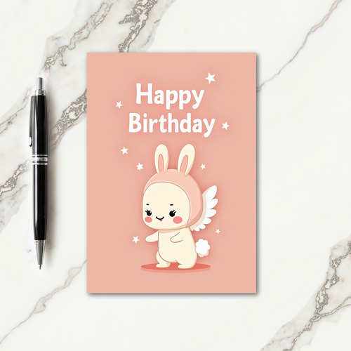Pink Rabbit Birthday Card