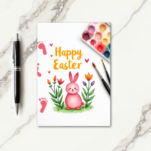 Pink Rabbit Heart Pattern Card