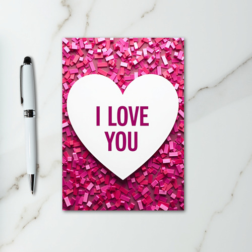Pink Rectangle Confetti I Love You Card