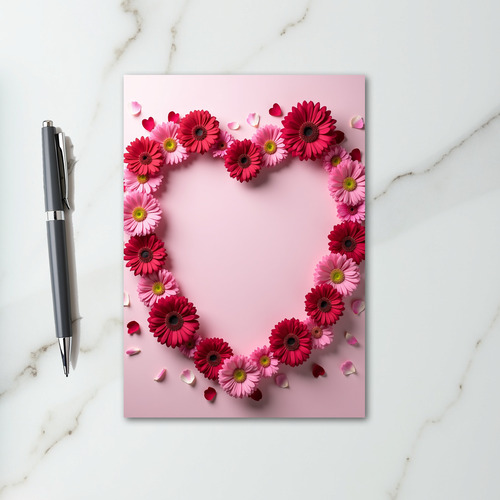 Pink Red Flowers Heart Card