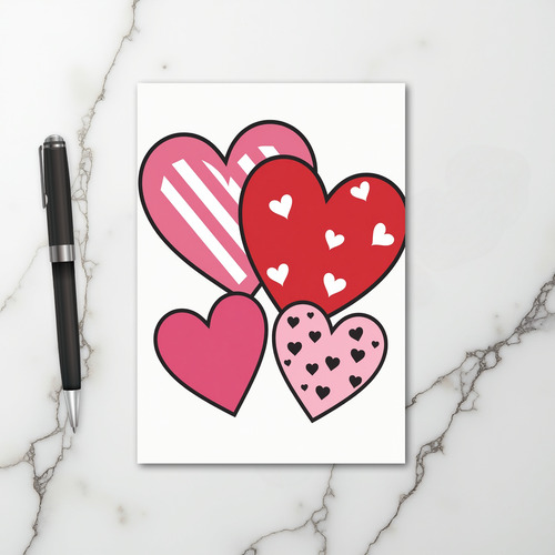 Pink Red Hearts Valentines Card