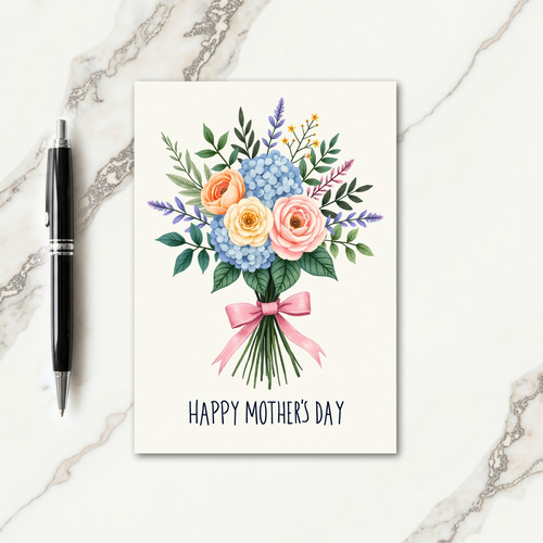 Pink Ribbon Bouquet For Mom Card