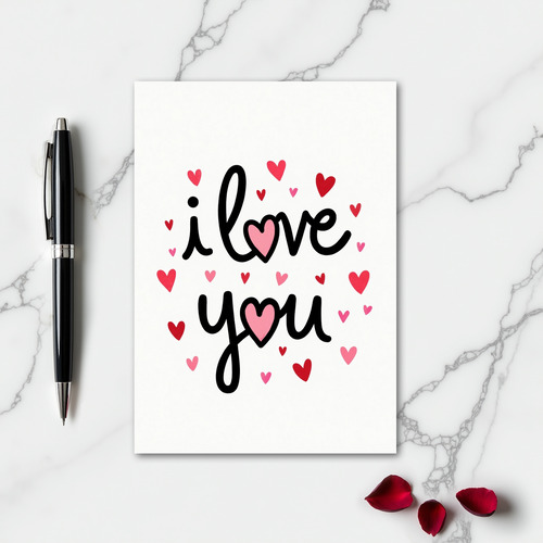 Pink Romantic I Love You Hearts Card