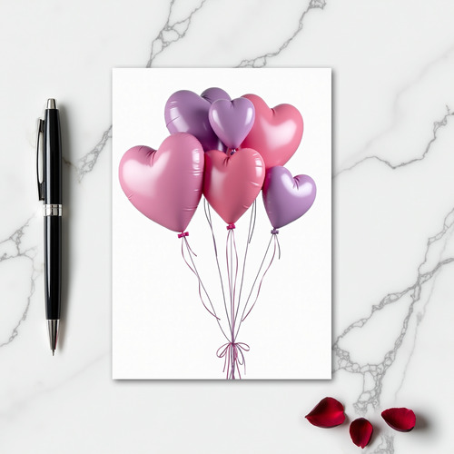 Pink Romantic Love Balloons Card