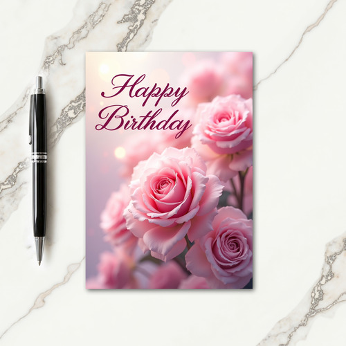 Pink Rose Birthday Card