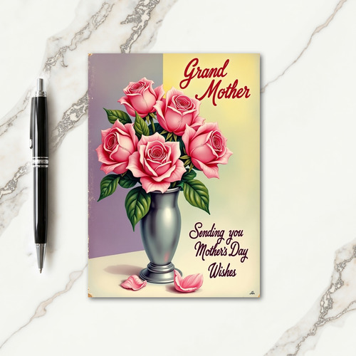 Pink Rose Mothers Day Vase Card