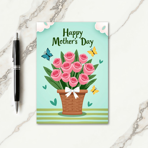 Pink Roses Mothers Day Basket Card