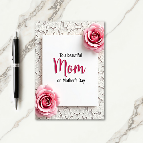Pink Roses Mothers Day Card