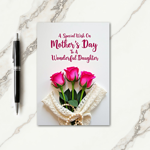 Pink Roses Mothers Day Lace Card