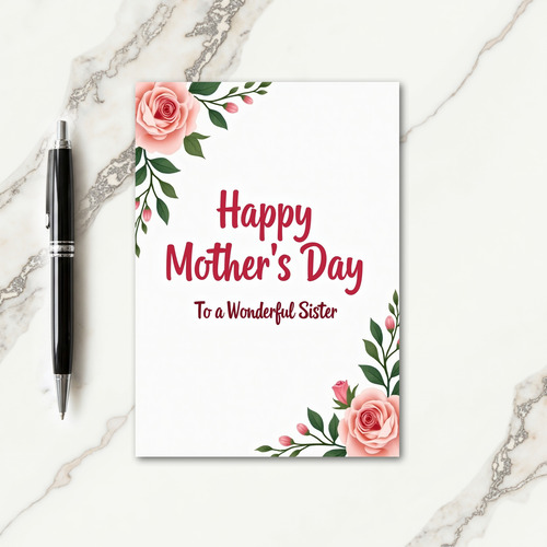 Pink Roses Mothers Day Sister Card