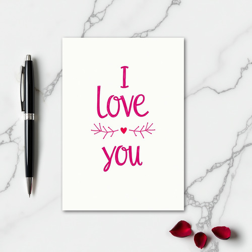 Pink Script Branch Heart I Love You Card
