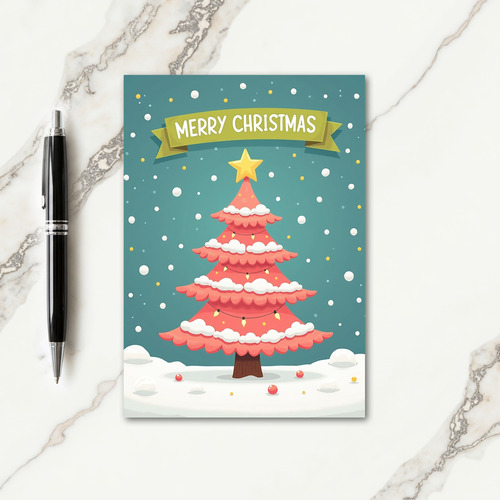 Pink Snow Tree Christmas Card