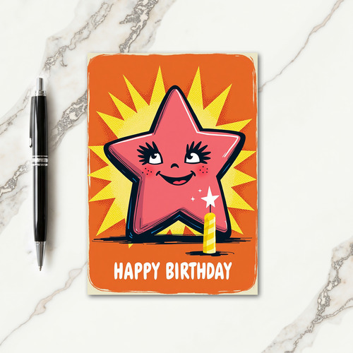 Pink Star Birthday Card