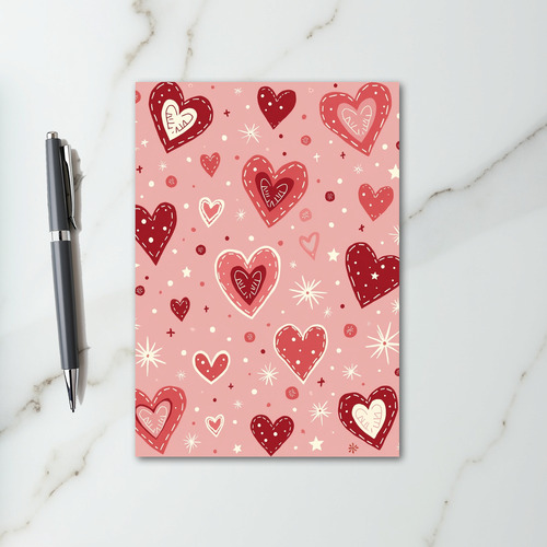 Pink Stitched Hearts Valentines Card