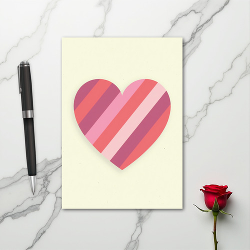 Pink Striped Heart Love Card