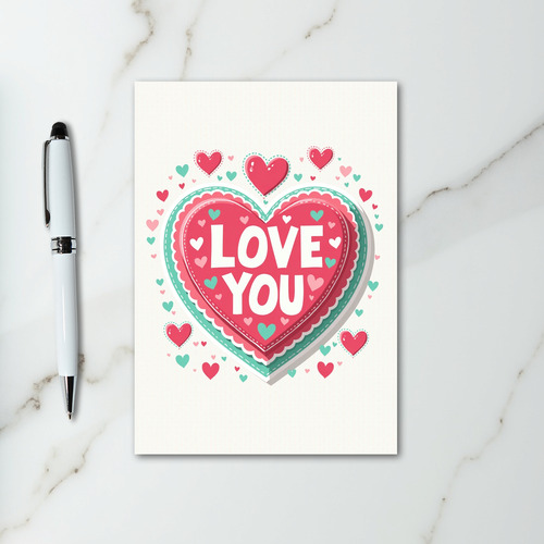 Pink Teal Love You Hearts Card