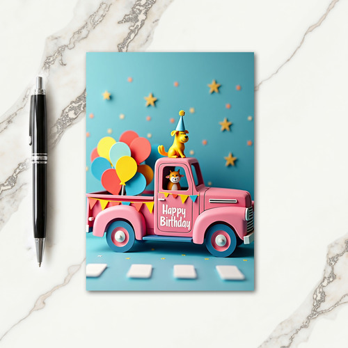 Pink Truck Pet Birthday Card