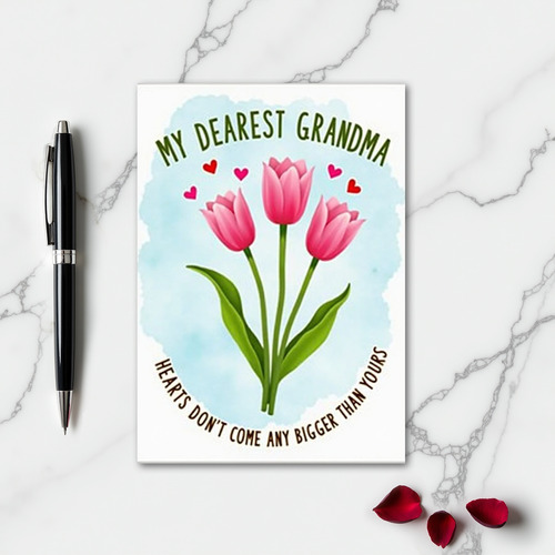Pink Tulip Heart Pattern Grandma Card
