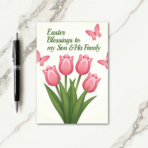 Pink Tulips Springtime Family Card