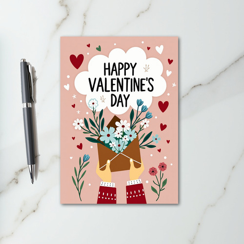 Pink Valentines Day Flowers Card