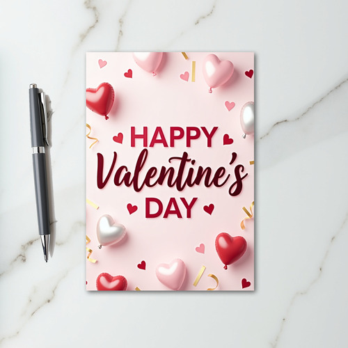 Pink Valentines Day Heart Balloon Card