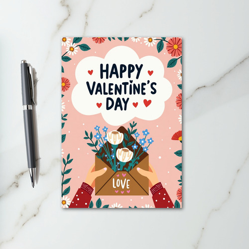 Pink Valentines Day Illustrated Card