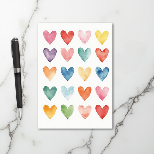 Pink Watercolor Hearts Love Card