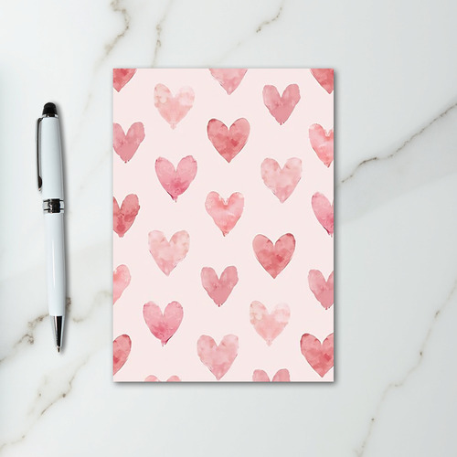 Pink Watercolor Hearts Pattern Card
